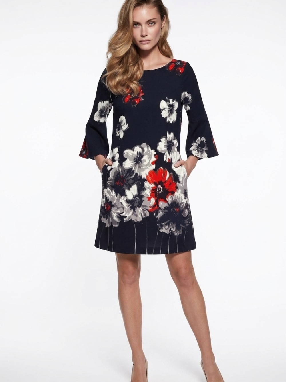 Phase Seven New York Floral Bell Sleeve Midi Dress Size 14 Elegant Wedding Guest